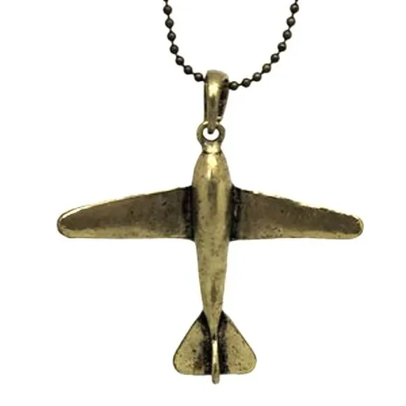 Antiqued Bronze Plane Pendant on 26" Ball Chain Lobster Claw Clasp - Picture 3 of 8